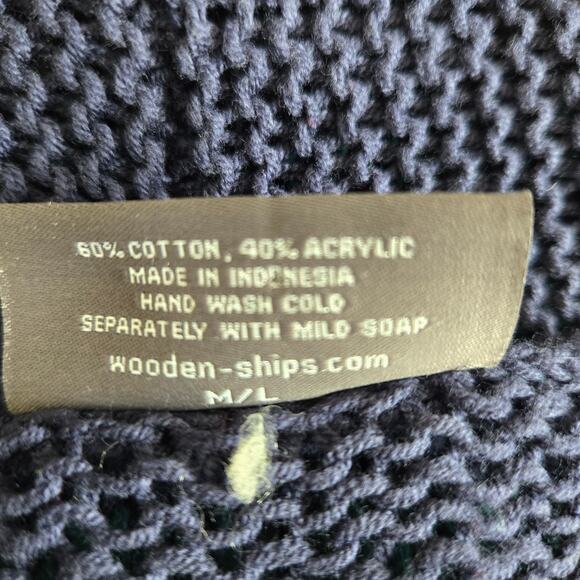 Wooden Ships Open Knit Cardigan Open front Striped Blue Lightweight Women M/L - Picture 10 of 11